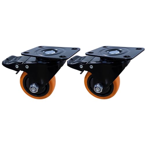 Kit 2 Rodinhas Rodizio Roda 3 Polegadas Resistente C/Freio (Laranja)