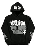 SHENHE Men's Letter Graphic Hooded Sweatshirt Slogan Print Casual Pullover Top Streetwear Black Large