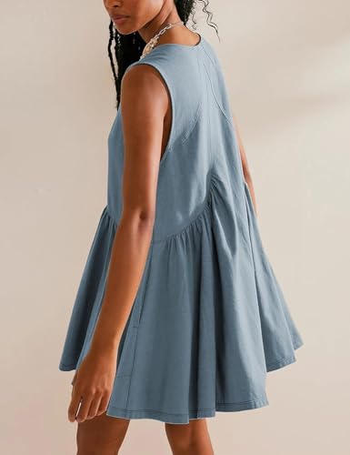 Image of Sleeveless Mini Dress for Women 2026 Summer Casual V Neck Sundress Loose Babydoll Dress with Pockets