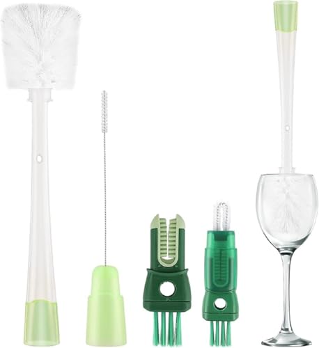 Image of 5 in 1 Bottle Cleaner Brush with 14 Inch Long Handle Washing Bottle Cleaning Brushes for Narrow Neck Water Bottles Tumblers Straws Coffee Mugs Sport Bottles Flasks and Thermos Lid Cup Brush