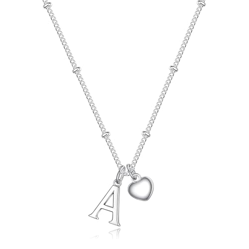 TINGN Silberkette Damen 925 - Silber Herz Kette mit Buchstaben Halskette Silber Damen Buchstabe Anhänger A Kette Mädchen Geschenke für Mädchen Geschenke für Teenager TINGN Silberkette Damen 925 - Silber Herz Kette mit Buchstaben Halskette Silber Damen Buchstabe Anhänger A Kette Mädchen Geschenke für Mädchen Geschenke für Teenager