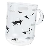 UTHCLO Taza de Vidrio de Borosilicato con Asa Vaso para Bebidas Calientes y Frías Taza de Café y Té Portátil Diseño Transparente con Dibujo de Pingüino Capacidad Práctica para Uso Diario