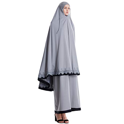 Muslim Women's Full Cover Two Pieces Long Hijab Thobe Abaya Set3