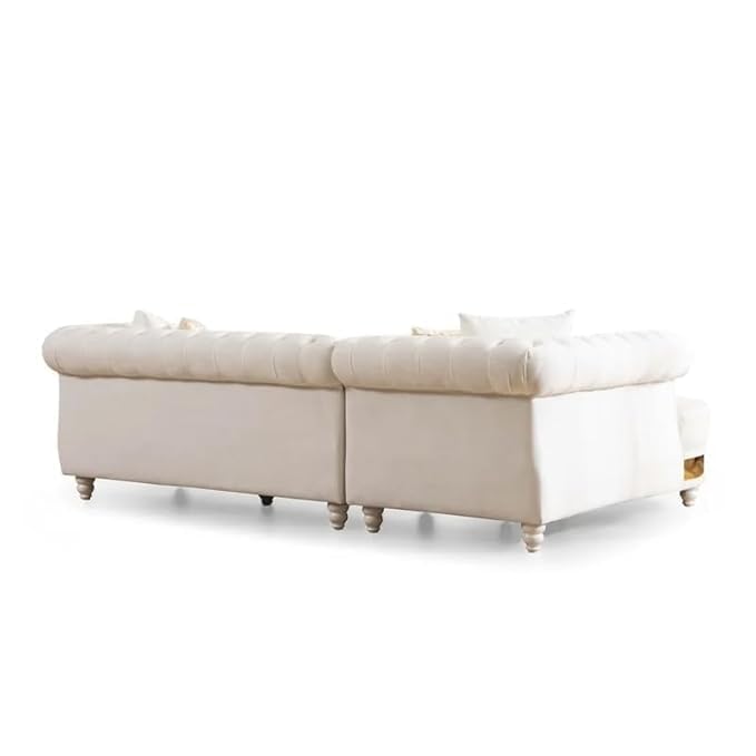 Image of Modern Classic L Shape Sectional Sofa Set, Chesterfield Style 4 Seater Sofa Set with Pillows for Living Room, Bedroom and Office, Office, and Hallway Colour (Beige Gold)