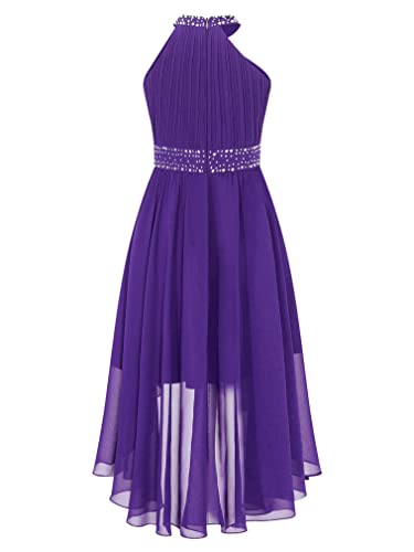 renvena Girls High Low Dress Halter Sleeveless Wedding Pageant Party Ruched Chiffon Formal Flower Dress2