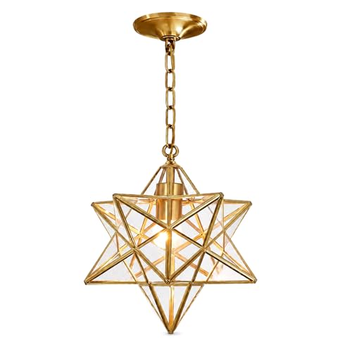 Wylolik Moderne Raum-Kristall Stern Anhänger Licht Luxus Kronleuchter Glasschirm hängend Droplight Laterne Alle Kupfer-hängende Beleuchtung for Wohnzimmer Schlafzimmer E27 (Farbe: Gold)