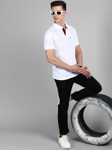 Image of Lux Cozi Men Cotton Regular Fit Polo Neck Half Sleeve Solid Casual T-Shirt with Chest Pocket | Pack of 2 |