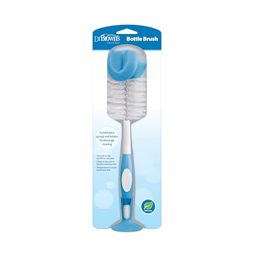 Image of Dr. Brown's Reusable Sponge Baby Bottle Cleaning Brush with Suction Cup Stand,Scrubber and Nipple Cleaner,BPA-Free,Blue,(Pack of 12)