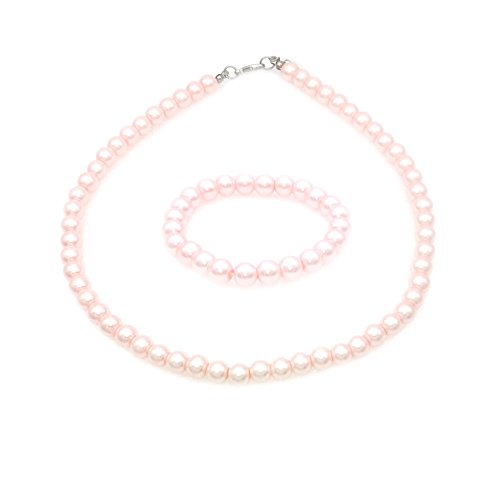 JSEA 8mm Faux Pearl Necklace Elastic Bracelet Jewelry Set Beige White Pink Fake Pearl Jewelry
