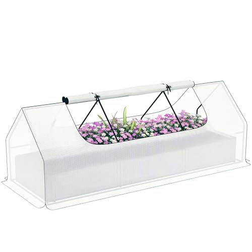 Outsunny 8.6 x 3 x 1ft Raised Garden Bed with Mini Greenhouse, Galvanized Raised Garden Bed with Cover for Herbs and Vegetables, Small Greenhouse for Patio Garden Balcony, White and Silver