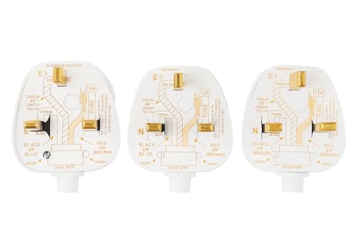 CMA Pack of 3 | 13A UK 3-Pin Fused Mains Plug | BS1363 Certified White Replacement Plug | Heavy-Duty 13 Amp Plug UK with Secure Cord Grip | 3 Pin Plug for Home Office & Appliances
