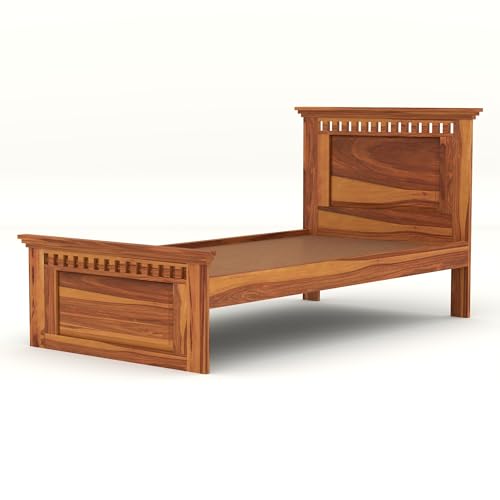 Image of Solid Sheesham Wooden Bed 6X4 Bed Single Bed Without Storage for Bedroom - Single Cot Wooden BedSingle Size for Living Room Guest Room - 12 Month Warranty (Liam Honey)