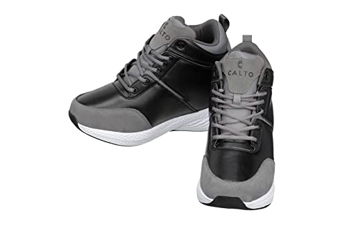 CALTO Men's Invisible Height Increasing Elevator Shoes - Black/Grey Lace-up High-Top Fashion Sneakers - 3.6 Inches Taller - S22817 - Size 6 D(M) US4