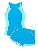 NAPU Girls Swimsuits Size 10-12 Sleeveless Tankini Swimsuit and Swim Shorts Quick Dry Color Block Bathing Suits Size 10-12 Tank Tops Girls' Swimwear Beach Holiday Summer