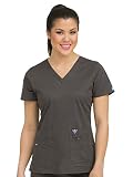 Med Couture Signature Women's V-Neck Knit Panel Top, Charcoal/Signature Purple, X-Small