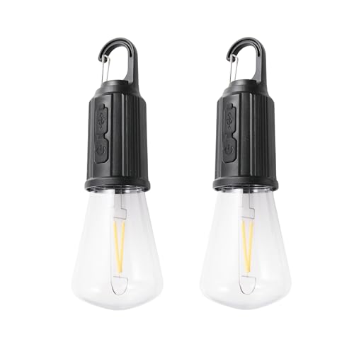 Vagocom 2Pcs Rechargeable Camping Light Bulbs,Portable LED Camping Lanterns,Hanging Tent Lamp with 3 Lighting Modes and Hook for Emergency, Hiking, Fishing, Backpacking,Power Outages