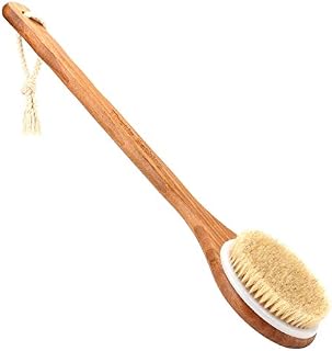 Body Brush with Long Bamboo Handle - Natural Bristle, Back Scrubber for Exfoliating
