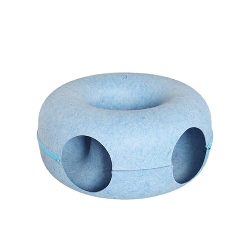 Tunnel chat donut bleu avec lit interactif cachette et fond lavable - 7