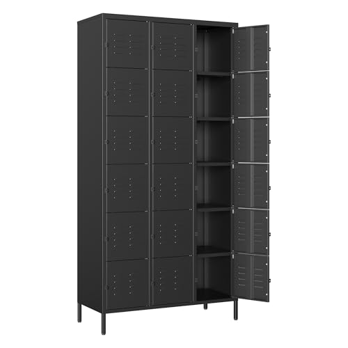 Image of Metal Locker with 18 Doors Employees Locker, Metal Storage Locker with Hooks, 72 inch Storage Cabinet Lockers for Employees, Home, Office, Gym Requires Assembly (18 Doors, Black)