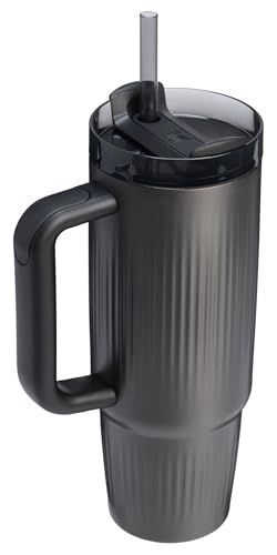 Image of STANLEY Quencher H2.0 Tumbler with Handle and Straw 30 oz | Flowstate 3-Position Lid | Cup Holder Compatible for Travel | Insulated Stainless Steel Cup | BPA-Free | Fluted Black