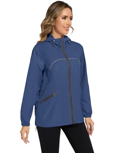 Avoogue Waterproof Jacket with Hood Packable Raincoats for Women Reflective Jacket Windbreaker2