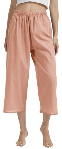 slhiewaly Women 100% Cotton Pettipants Lace Trim Underskirt Half Slips Loungewear Elastic Waistband Pajama Pants Culotte Slip (Pink,Medium)