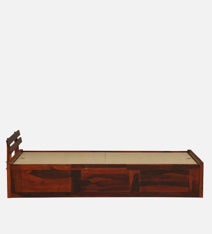 Image of Solid Sheesham Wood Admire Single Bed with Box Storage | Wooden Single Bed Cot Palang Furniture for Bedroom Living Room Home and Hotel (Honey Oak Finish)