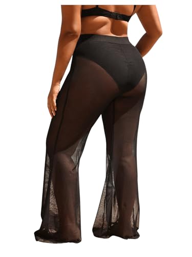 Women's Plus Size Beach Pants Sheer Mesh Swimsuit Coverup High Waisted Bikini Cover Up Bottoms2