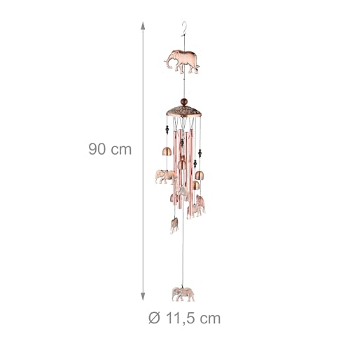 Relaxdays Wind Chime, with Bells & Elephants, Metal, Hanging Decoration, Indoors & Outdoors, HxD: 90 x 11.5 cm, Copper - Image 4