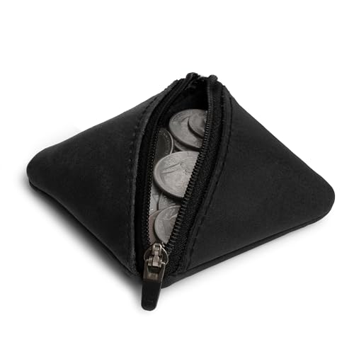 Image of Hide & Drink, Slash Zippered Pouch, Change Holder, and Storage for Pocket and Purse Organization with Zipper, Full Grain Leather, Handmade (Charcoal Black)