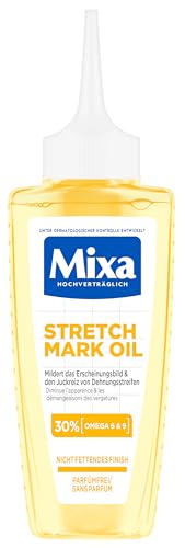 Mixa Stretch Mark Oil, olio anti-smagliature, ammorbidisce l'aspetto e il prurito delle smagliature, niacinamide Bright, ipoallergenico, 100 ml