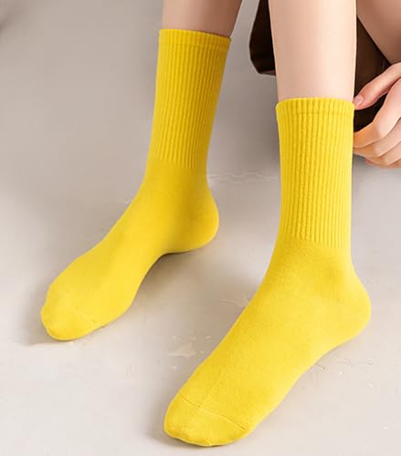 Image of Womens Colorful Basic Sock -Unique Knit Cotton Crew Socks 3 Pack