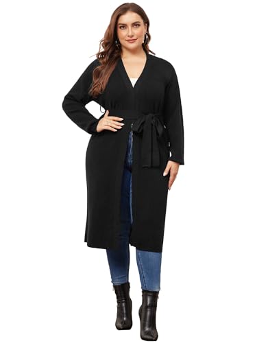 Image of Agnes Orinda Plus Size Sweater Cardigan for Women Knit Sweater Long Sleeve Belted Overwear Long Cardigans Coat Winter