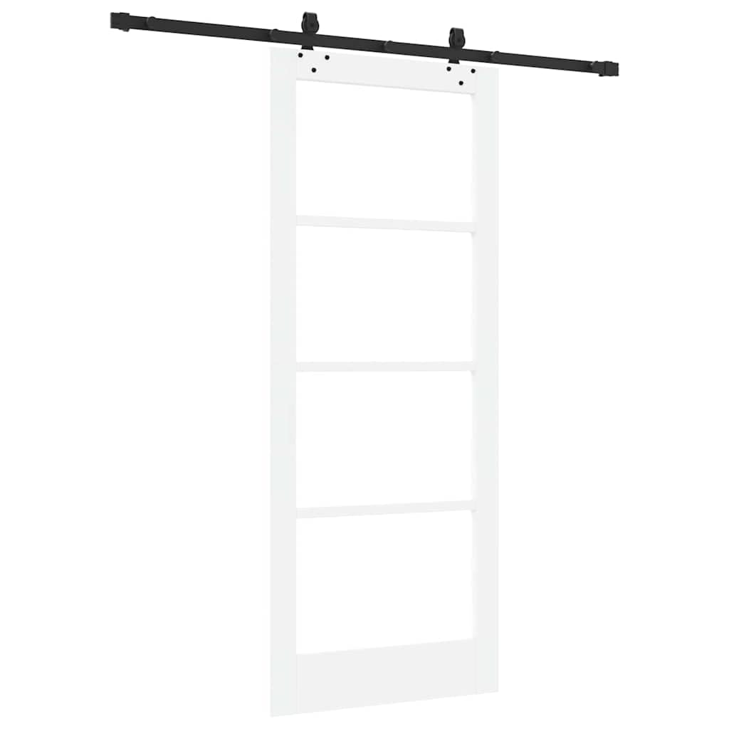 Puerta corredera ORKDAL blanco y negro 83 x 202 cm Interior con madera maciza de pino cristal, deslizamiento silencioso, ahorro de espacio, para salón, dormitorio, cocina, diseño moderno