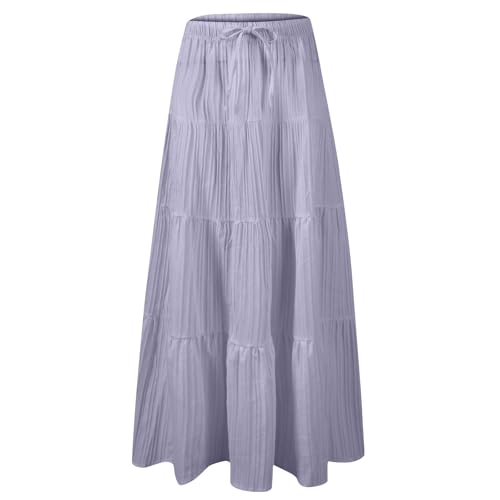 Womens Maxi Skirt Pleated Flowy Drawstring High Waisted Skirts Swing Tiered Skirt Summer Casual Loose Fit Y2K Skirts4