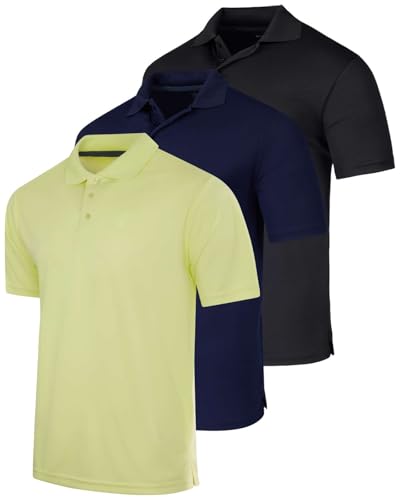 Image of 3 Pack:Mens Quick Dry Fit Polo Shirt Short Sleeve Golf Tennis Clothing Active Wear Athletic Performance Tech Sports Essentials Moisture Wicking Casual Dri-Fit T Shirts Set
