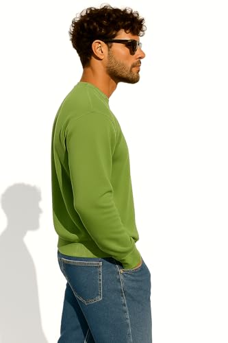 Image of Classic Cotton Fleece Sweatshirt, Casual Round Neck, Long Sleeve, Solid Pattern, for Men
