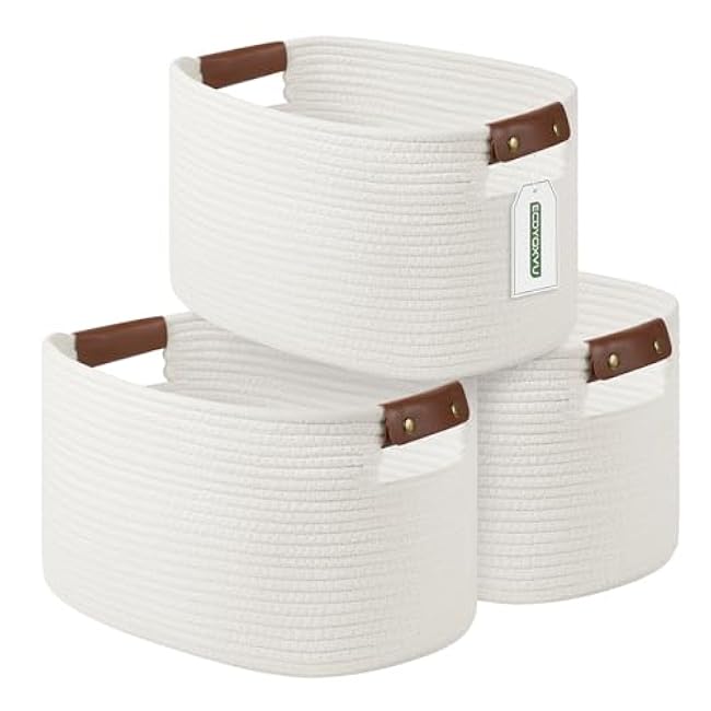 Cotton Rope Basket , Storage Baskets with Handle, 15x10x9 Inch Woven Basket for Shelves, Laundry, Towels, Clothes, Books, Toys (Black 1Pack)