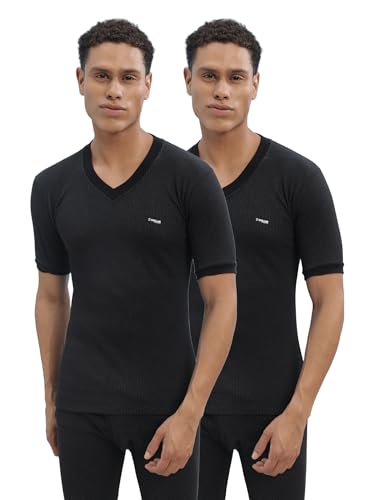Image of Dollar Ultra Pack of 2 Combed Cotton Men V Neck Half Sleeve Thermal Top