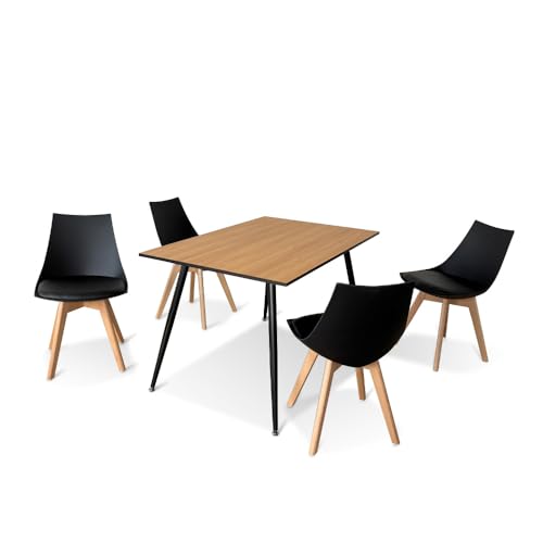 Designetsamaison Ensemble Table à Manger rectangulaire et 4 chaises scandinaves Bois en Bois - NoraPrague