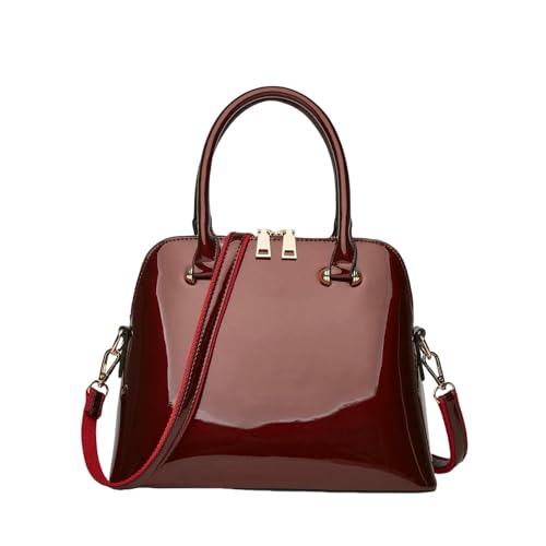 LUYYBDBG Umhängetasche Patent Leder Frauen Handtasche Mode Schulter Tasche Luxus Design Crossbody Pendler Weibliche Große Kapazität Einkaufstasche-weinrot