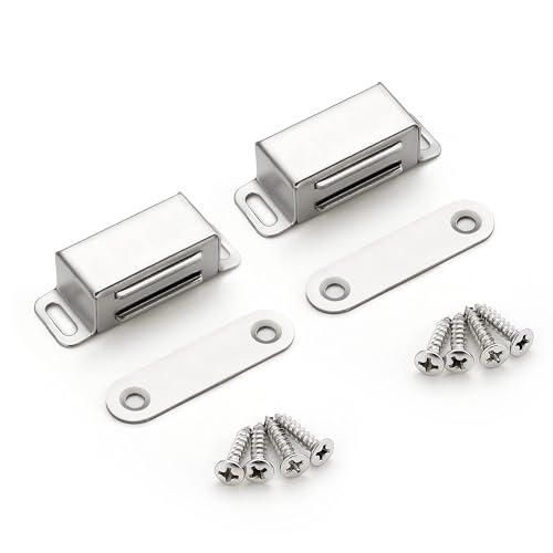 Image of Ravinte 16 Pack Silver Magnetic Door Catch, Brushed Satin Nickel Cabinet Magnets, Strong Magnetic Catch Latch for Kitchen Cabinets, Drawers & Cupboards, Stainless Steel Closures