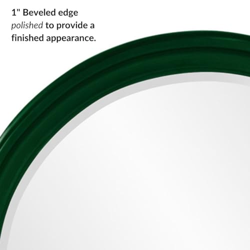 Image of Howard Elliott George Round Glossy Hunter Green Wall Mirror, Bevelled Vintage Hanging Wood Framed Vanity Mirrors for Home Decor, Living Room, Bathroom, Bedroom, or Hallway, 36 Inch Round