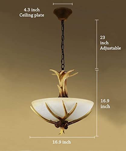 Fine Maker Retro Antler Chandelier, Vintage Style Faux Resin Antler Wood Pendant Lighting, Countryside Farmhouse Deer Horn Ceiling Light Fixture For Kitchen Island Bar Cafe 3-Light #TOP2
