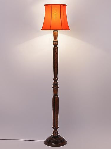 Image of Devansh Orange Cotton Wooden Floor Lamp -8