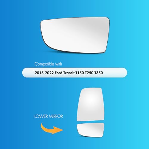 SNEMEEY Compatible With 2015-2022 Ford Transit T150 T250 T350 Driver Side Mirror, Replacement for 2014-2020 Transit MK8 Left Side Mirror Glass, Lower Mirror with Backing Plate