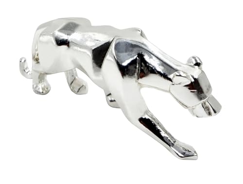 AURA MART Statue de panthère argentée, statuettes de panthère pour décoration d'intérieur, figurines d'animaux