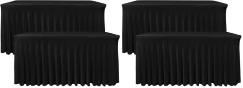 Image of Black Spandex Table Skirt for 6 Foot Rectangle Tables 4 Pack 72x30 In