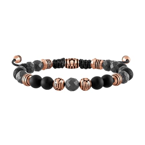 Bulova Jewelry Men's Latin Grammy Semi-Precious Beaded Bolo Bracelet, Black Onyx, Hematite Spheres, Black Lava, Rose Tone Stainless Steel, Sliding Clasp, 8MM Beads Style:BVB1072-RSTBKOXHE2