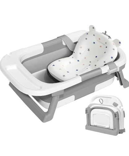 Image of Premium Foldable & Collapsible Baby Bathtub,Bath Tub with Soft Cushion, Bathtub for Newborn to Toddler 0-36 Months,Portable Travel Baby Tub with No-Slip Feet,Baby Shower Gifts Pink (Baby Bath Grey)
